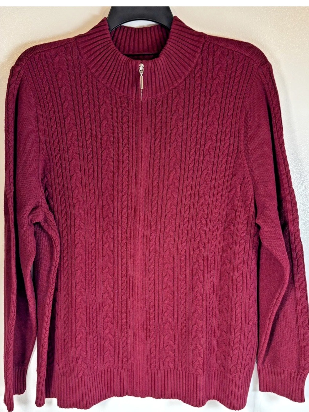 Karen Scott Cardigan Sweater Women’s 2X Maroon Cable Knit Full Zip Classic Cozy